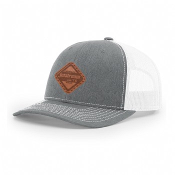 Richardson Snapback Trucker Hat Heather Grey/White with Jetstream American Made Est 76 Leather Patch